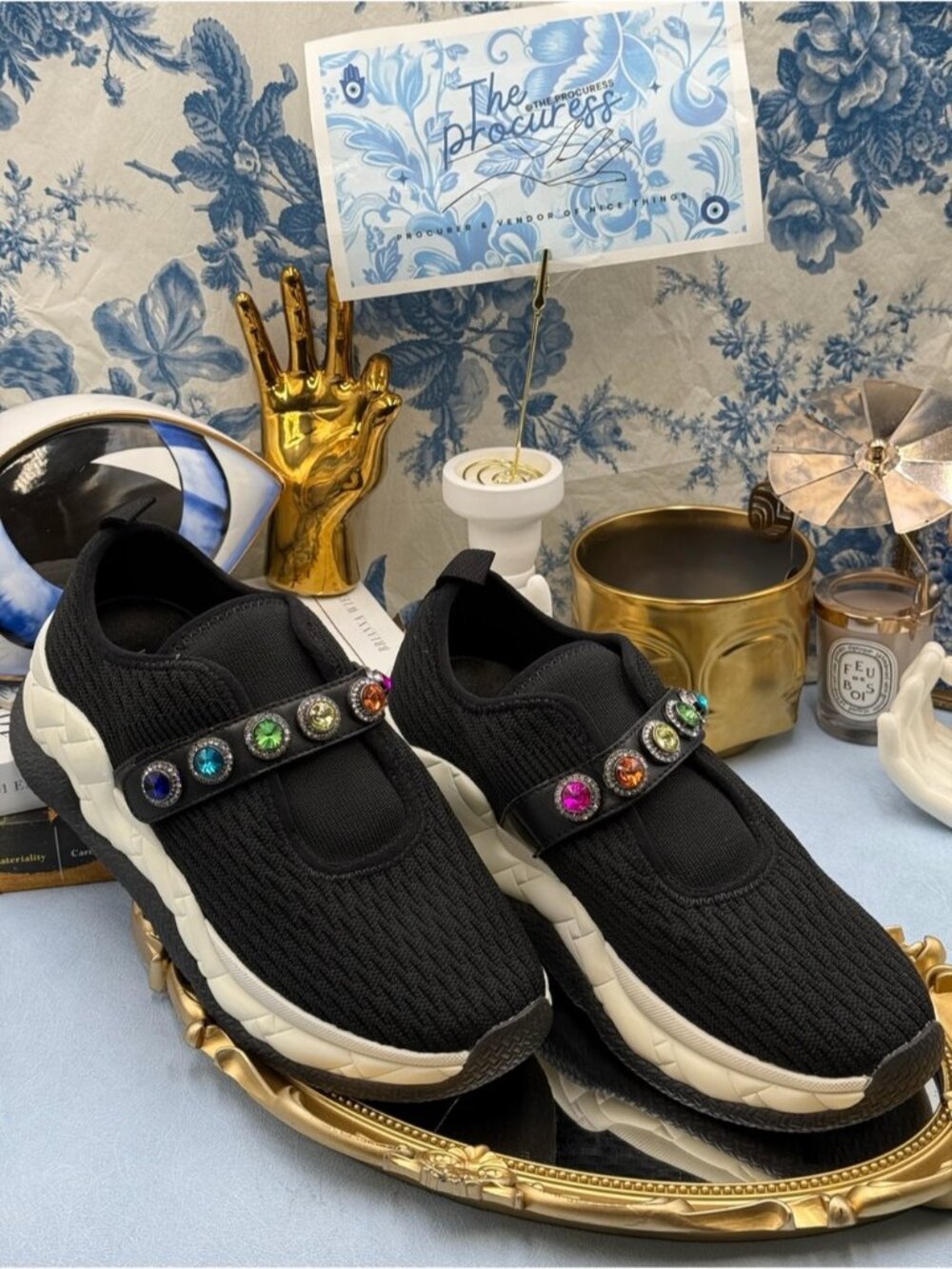 🆕 KURT GEIGER LONDON 🧿 NWOB Knit Rainbow Jewel Sneakers, Black - Sz EU40 US9